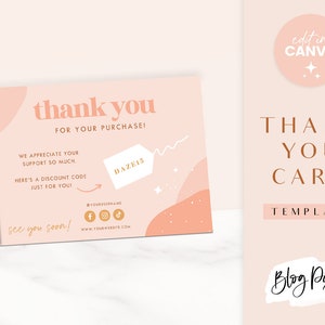 Bedankkaartsjabloon - roze canvas bedankkaart - Boho Design - Branding voor kleine bedrijven - Daze And Magic - DZ01 - Blog Pixie