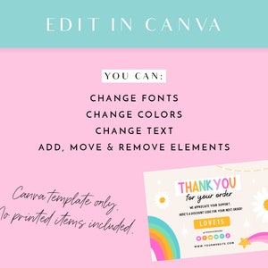 Rainbow Thank You Card Template - Canva Order Card - Rainbow Branding ...