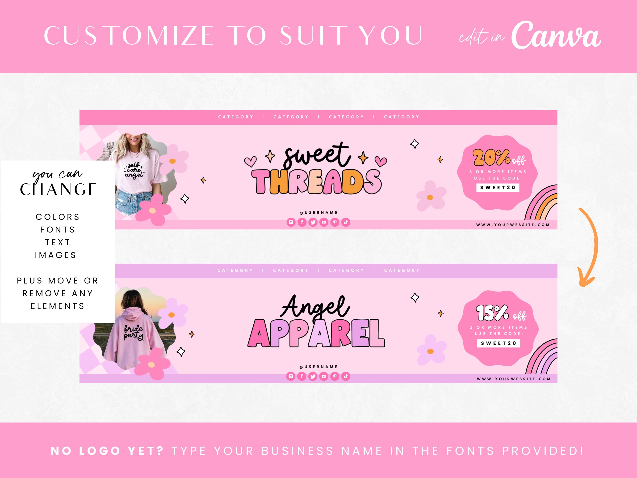 Pink Retro Branding Kit for Etsy - Shop Kit Canva Templates - Hot Pink ...