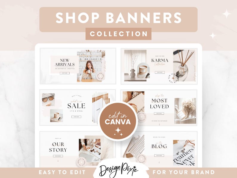 Shop Banner Templates Minimal Aesthetic, Shopify Store Banner Designs Canva, Customizable Ecommerce Graphics Neutral