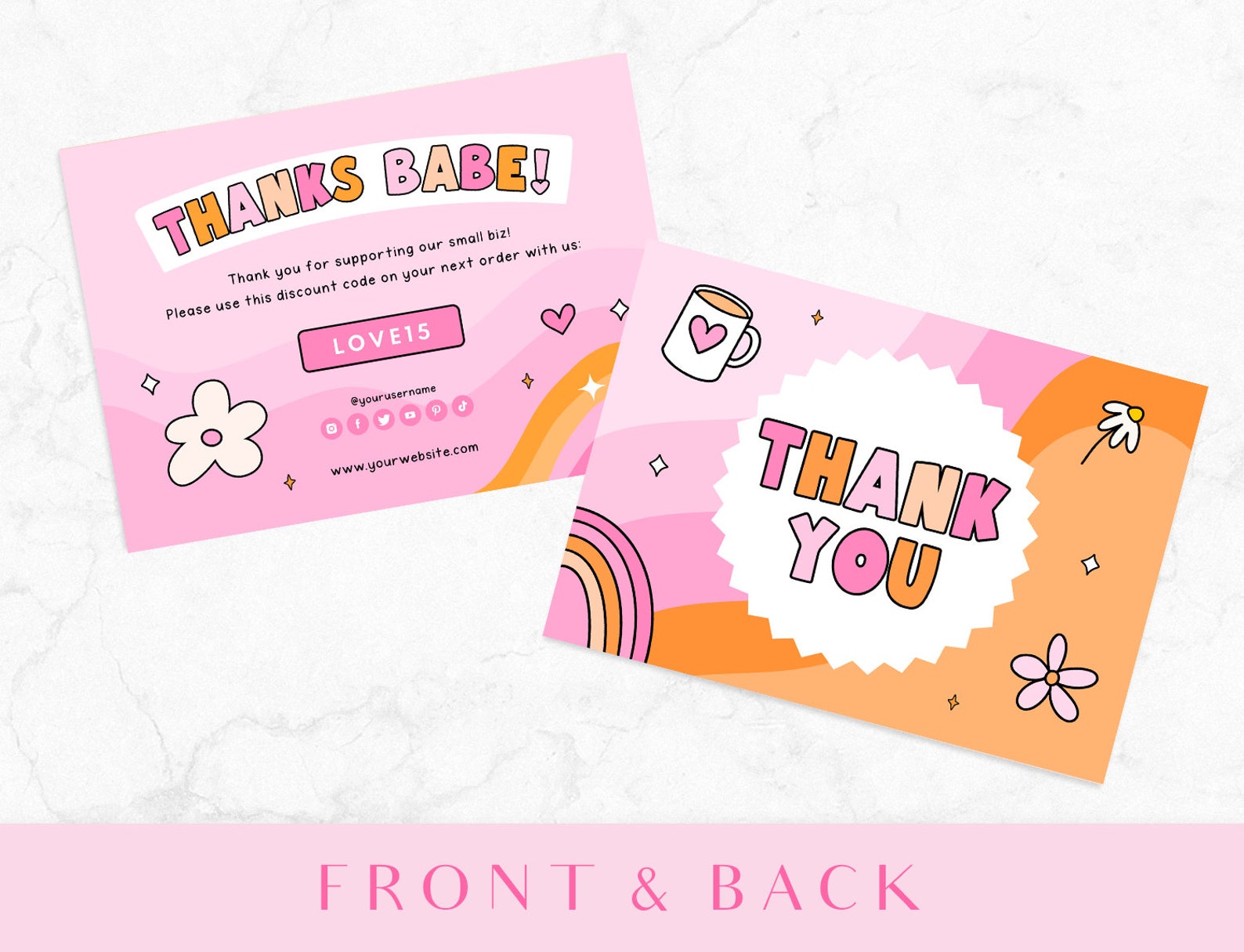 Thank You Card Template Pink Retro- Canva Thankyou Order Card - Fun ...