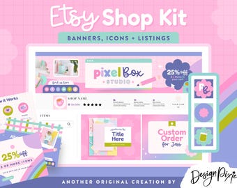 Buntes Etsy Shop Kit Vorlage - Digital Verkäufer Branding Kit - Süßes Etsy Banner Set - Canva Etsy Shop Vorlagen - PB1 Design Pixie