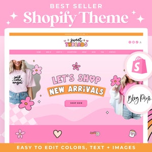 Pink Retro Shopify Theme Template - Ecommerce Boutique - Shopify Website - Shopify Banners - Shopify 2.0 Theme Template - ST01 - Blog Pixie