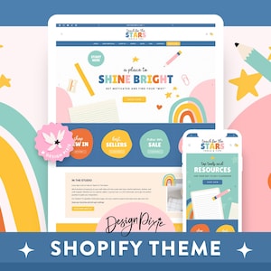 Rainbow Teacher Shopify-thema - onderwijsontwerp in de klas - leuke kleurrijke klaslokaalgraphics - websiteontwerp voor docenten TC01-ontwerp pixie