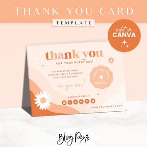 Dankeskarten-Vorlage - Helle Retro Canva Dankes-Bestellkarte - Boho Design - Branding für kleine Unternehmen - BSS1 - Blog Pixie