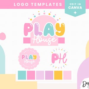 Bubble Font Logo Template Canva - Fun Pastel Logo Design - Bounce House Logo - Soft Play Hire Branding - Kids Daycare Logos PF01 Blog Pixie