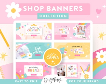 Rainbow Craft Shopify Banner Templates - Canva Shop Banners - Creative Slideshow Banner Design - Playful Store Branding - PF01 Design Pixie