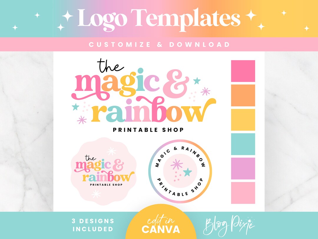 Rainbow Logo Design Template Editable Canva Logo Design Retro Rainbow ...