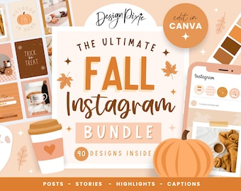 Fall Instagram Templates Canva - Autumn Instagram Story Ideas - Instagram Post Templates for Fall - Halloween Instagram Bundle Design Pixie