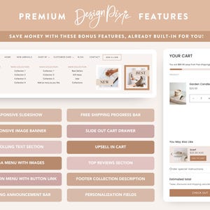 Modèle de thème Shopify minimal - Shopify 2.0 esthétique - Thème Shopify blanc luxe - Site Web Boho beige - Bannières Shopify HS01 Design Pixie image 6