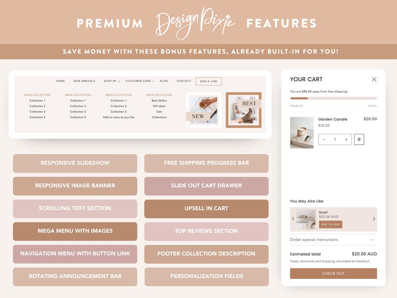 Modèle de thème Shopify minimal - Shopify 2.0 esthétique - Thème Shopify blanc luxe - Site Web Boho beige - Bannières Shopify HS01 Design Pixie image 6