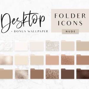Icônes de dossier de bureau beige neutre - icônes Mac - icônes de dossier PC - dossiers esthétiques - Macbook - icônes de marbre nude pailleté - FA01 Blog Pixie