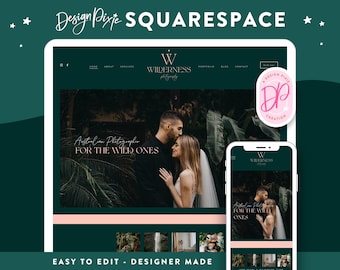 May include: A website mockup for a photography business called Wilderness Photography. The website is designed in a dark green color scheme with a pink logo. The text on the website says "Australian Photographer for the Wild Ones".