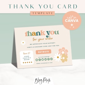 Retro Dankeschön Kartenvorlage Canva - Danke Bestellkarte - Small Business Branding - Geschenkgutschein Vorlage - SR01 - Blog Pixie