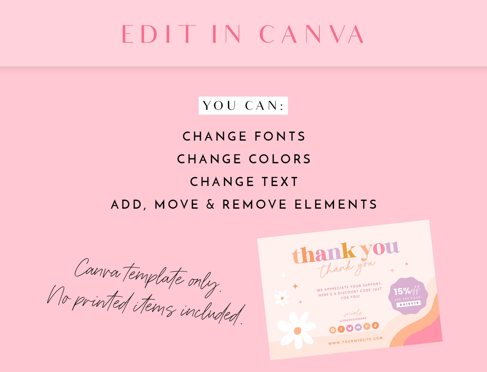Thank You Card Template Pink - Flower Canva Thankyou Order Card ...