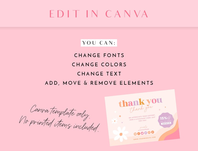 Thank You Card Template Pink - Flower Canva Thankyou Order Card ...