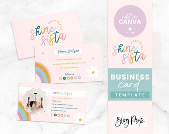Business Card Template Pink Rainbow - Canva Business Card Design - Editable Business Card - Shine Sista - Business Branding SH01 Blog Pixie
