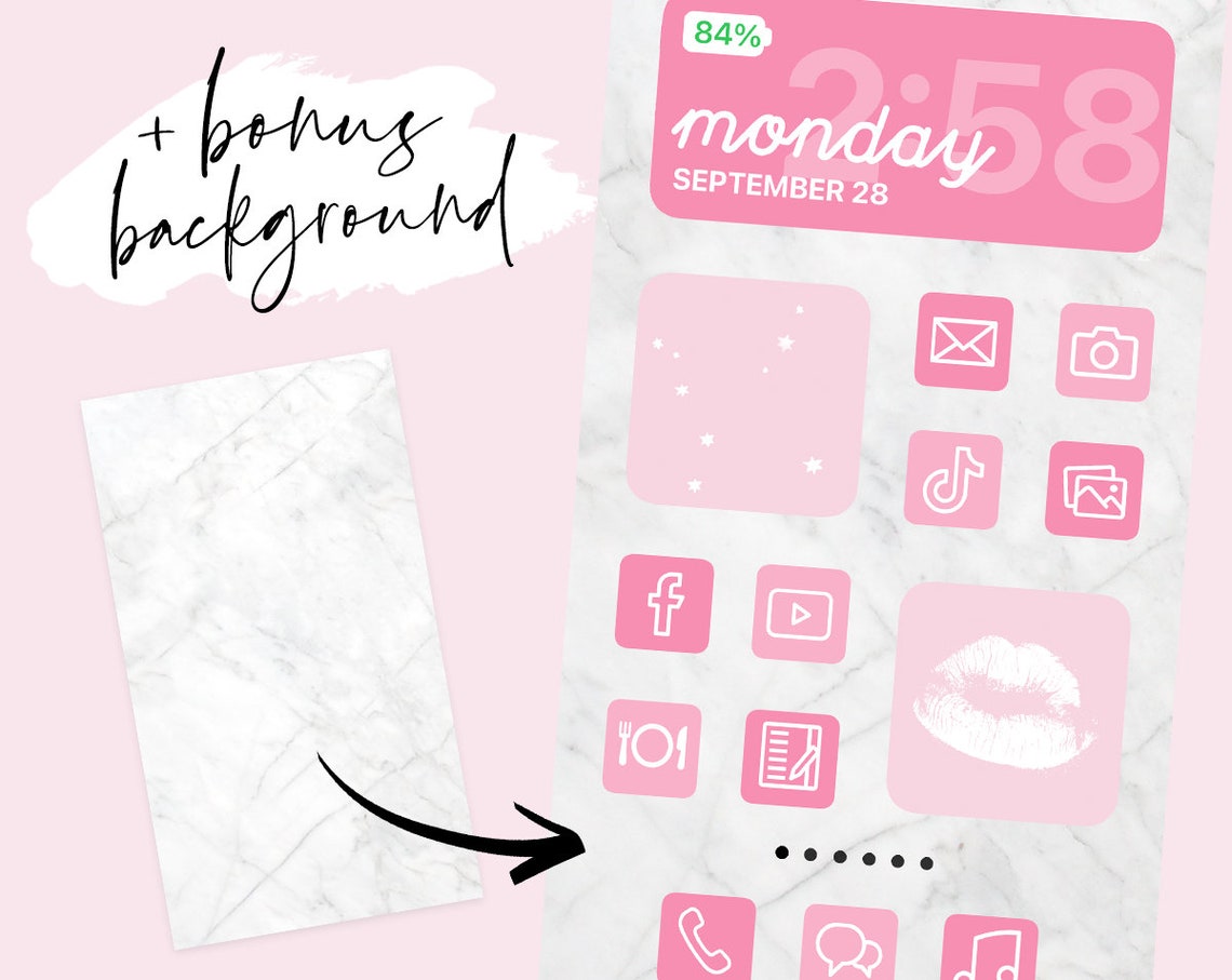 App Icons Pink Aesthetic IOS 14 App Covers IOS14 Hot Pink Etsy