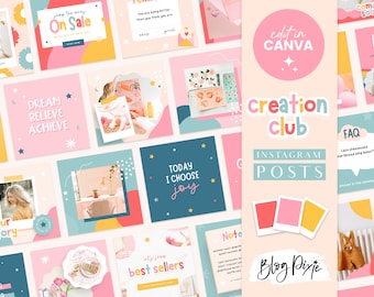 Fun Instagram Post Templates Canva - Social Media Posts - Rainbow Branding - Cute Instagram Templates - Party Kids Baby Shop CC01 Blog Pixie