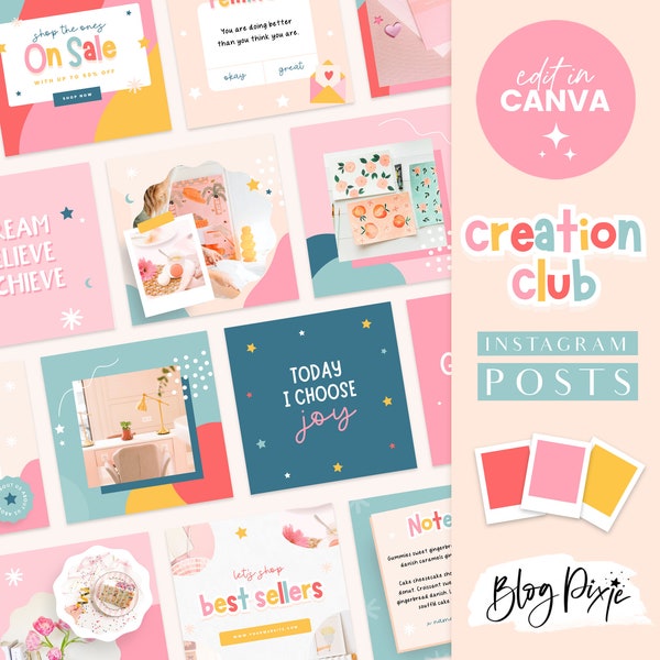 Plantillas divertidas de publicaciones de Instagram Canva - Publicaciones en redes sociales - Rainbow Branding - Lindas plantillas de Instagram - Party Kids Baby Shop CC01 Blog Pixie