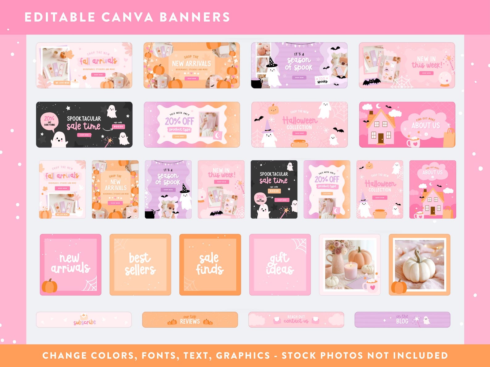 Shopify Fall Theme Halloween Shopify Banner Templates - Cute Fall Canva Editable Website ...
