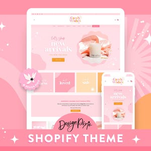 Roze Shopify-thema - e-commerceboetiek - websitesjabloon Pretty Shopify met glitters - branding feestkaars - CW01 - pixieontwerp