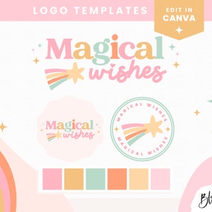 Pastel Rainbow Logo Design - Editable Canva Logo Template - Muted Rainbow Logo Design - Logo with Stars - Shooting Star - MW01 - Blog Pixie