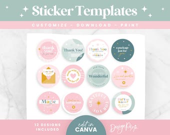 Plantillas de pegatinas pastel de Canva - Pegatinas circulares de agradecimiento - Plantilla de pegatinas para embalaje - Etiquetas adhesivas para pequeñas empresas - CD01 Blog Pixie