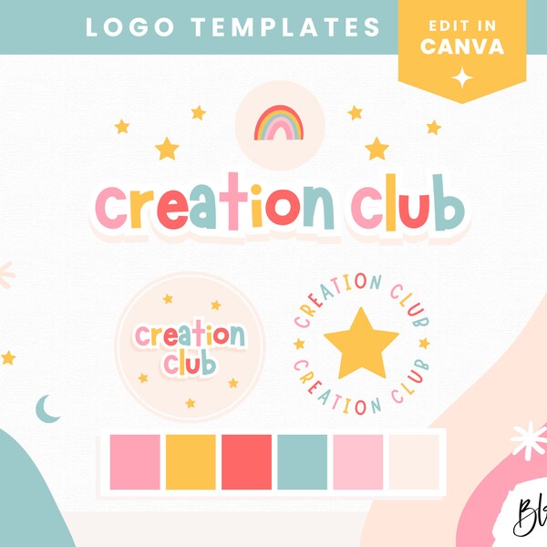 Fun Editable Logo Design Canva - Small Business Logo Template - Rainbow Logo - Kids Party Shop Boutique - Fun Logo DIY - CC01 - Blog Pixie