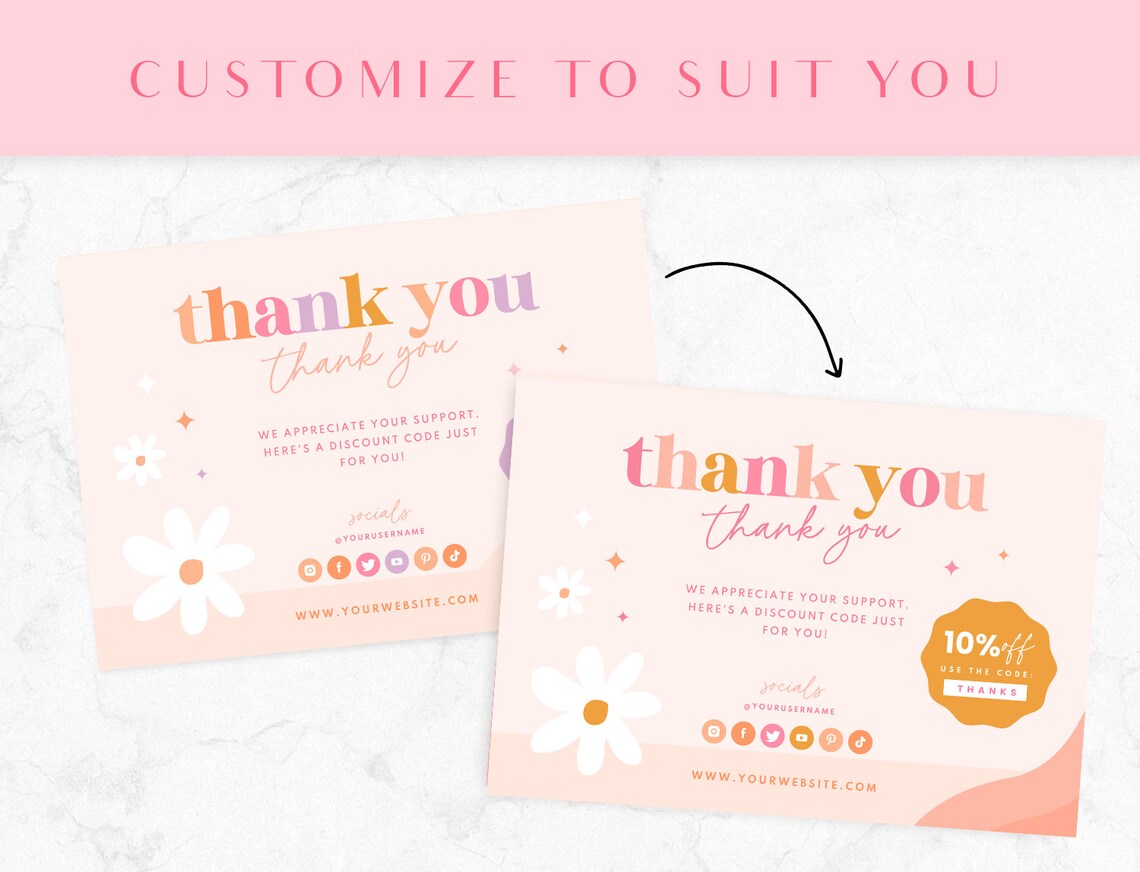 Thank You Card Template Pink - Flower Canva Thankyou Order Card ...