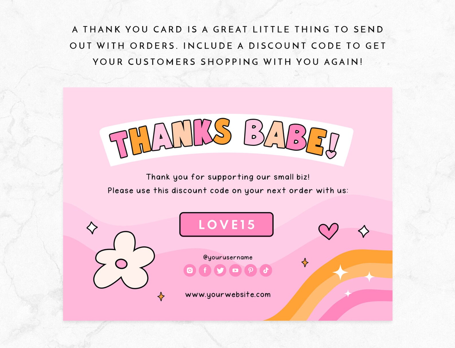 Thank You Card Template Pink Retro- Canva Thankyou Order Card - Fun ...