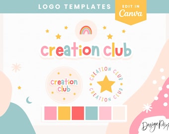 Fun Editable Logo Design Canva - Small Business Logo Template - Rainbow Logo - Kids Party Shop Boutique - Fun Logo DIY - CC01 - Blog Pixie