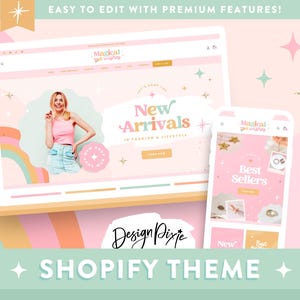 Pastel Rainbow Shopify Theme - Canva Website Design Template - Pink Pretty Feminine Shop Boutique - Magical Wishes MW01 - Design Pixie