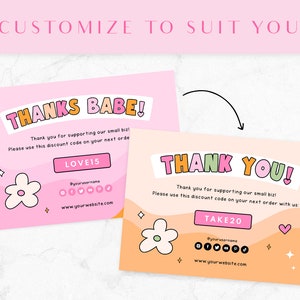 Thank You Card Template Pink Retro- Canva Thankyou Order Card - Fun ...