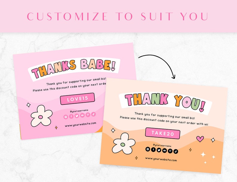 Thank You Card Template Pink Retro- Canva Thankyou Order Card - Fun ...