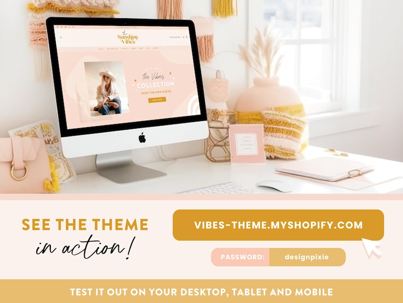 May include: A computer screen displaying a website with the text "The Vibes Collection" and a photo of a woman wearing a hat. The website is called "Searching Vibes".