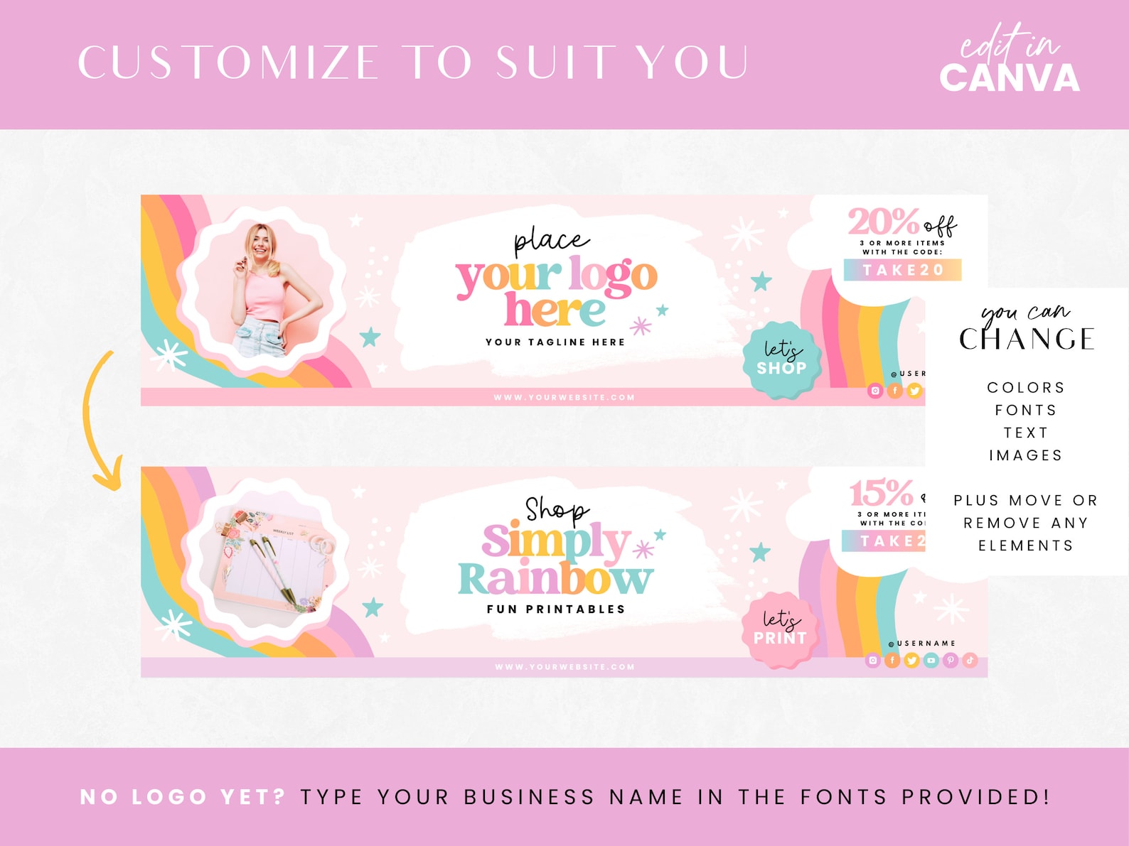 Rainbow Etsy Shop Kit - Etsy Banner Templates Canva - Magic Etsy Store ...