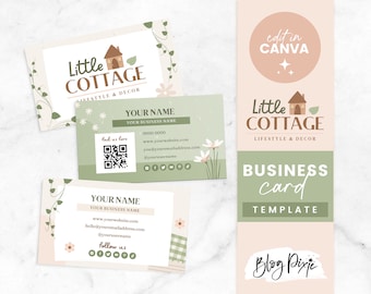 Business Card Template Canva - Editable Business Card Design - Small Business Branding - Cottagecore Aesthetic - CG01 - Blog Pixie