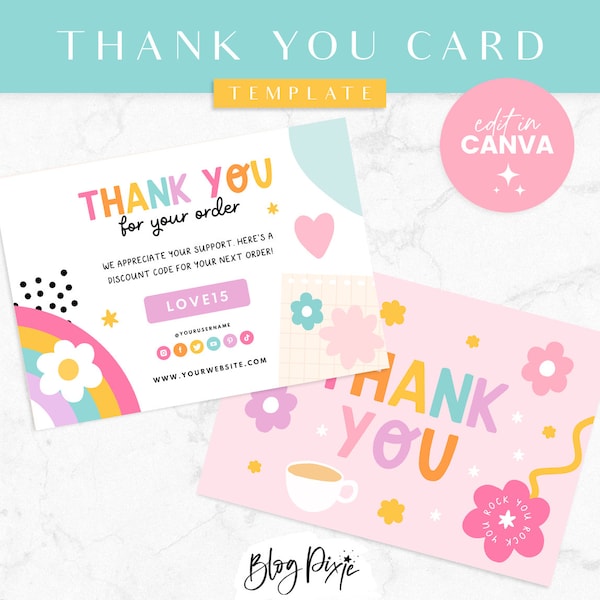 Rainbow Thank You Card Template Canva - Rainbow Branding - Canva Order Card - Small Business Branding - Thank You Cards - PF01 - Blog Pixie