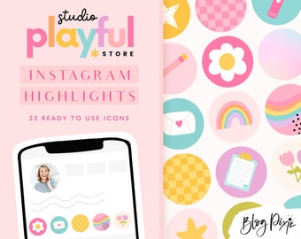 Instagram Highlight Covers Rainbow Cute - Covers for Instagram Stories - Instagram Highlights Colorful Icons - Playful PF01 - Blog Pixie