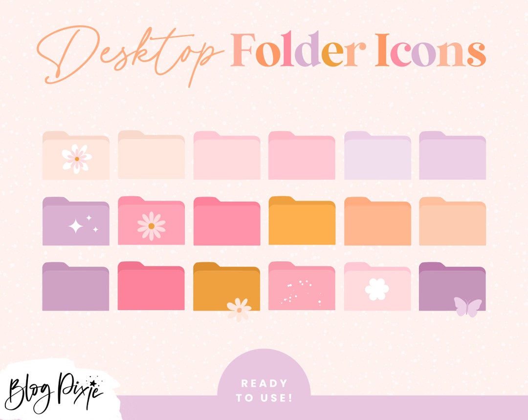 Desktop Folder Icons Pink Bright Cute Aesthetic Mac Desktop PC Folders
