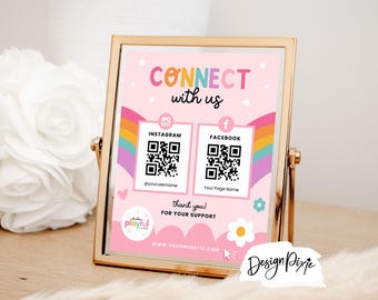 Rainbow Follow Us Sign Template Canva - QR Code Sign for Table - Business Sign for Market Stall - Shop Social Media Sign - PF01 Blog Pixie
