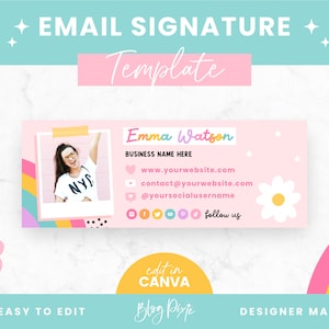 Rainbow Email Signature Template Canva - Small Business Email Design - Rainbow Branding - Email Template Canva - PF01 - Blog Pixie