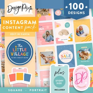 Bright Kids Instagram Templates Canva - Editable Toys, Apparel, Teacher, Parenting Blog - Primary Colors Social Media LV01 TC01 Design Pixie