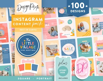 Bright Kids Instagram Templates Canva - Editable Toys, Apparel, Teacher, Parenting Blog - Primary Colors Social Media LV01 TC01 Design Pixie
