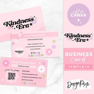 Modelo de cartão de visita rosa pastel Canva - Design de cartão de visita - Cartão de visita editável - Branding para pequenas empresas - KE01 - Blog Pixie