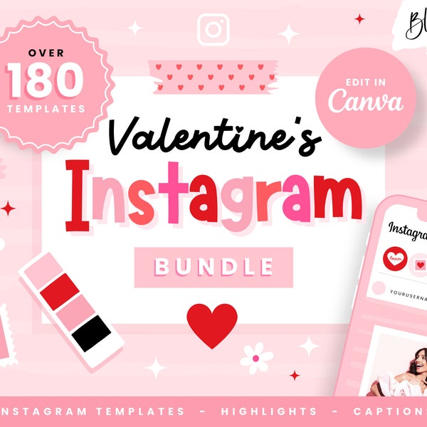 Valentines Instagram Templates Canva - Valentine Instagram Story Ideas - Valentines Day Marketing Post Templates - Pink Red - Blog Pixie