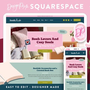 Peut inclure: Maquette de conception numérique présentant une interface de site Web et d'application mobile pour un club de lecture. Le site Web affiche une scène chaleureuse avec des livres et des oreillers. La conception comprend le texte "Book Lovers And Cozy Souls" et "Bookish Accessories and a Curated Book Box."