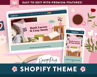Bookish Shopify Theme - Website Design for Book Merch and Book Box Subscription - Online Shop Template - Book Store - BC01 Deisgn Pixie