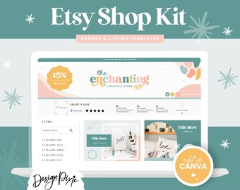 Plantillas de banners para Etsy en Canva - Paquete de colores pastel para tiendas Etsy - Ideas para listados de tiendas Etsy - Kit de marca para tiendas Etsy - EN01 - Blog Pixie